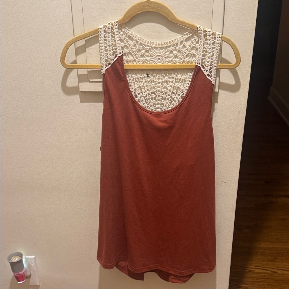 Women's Rust Sleeveless Top with Crochet Detail